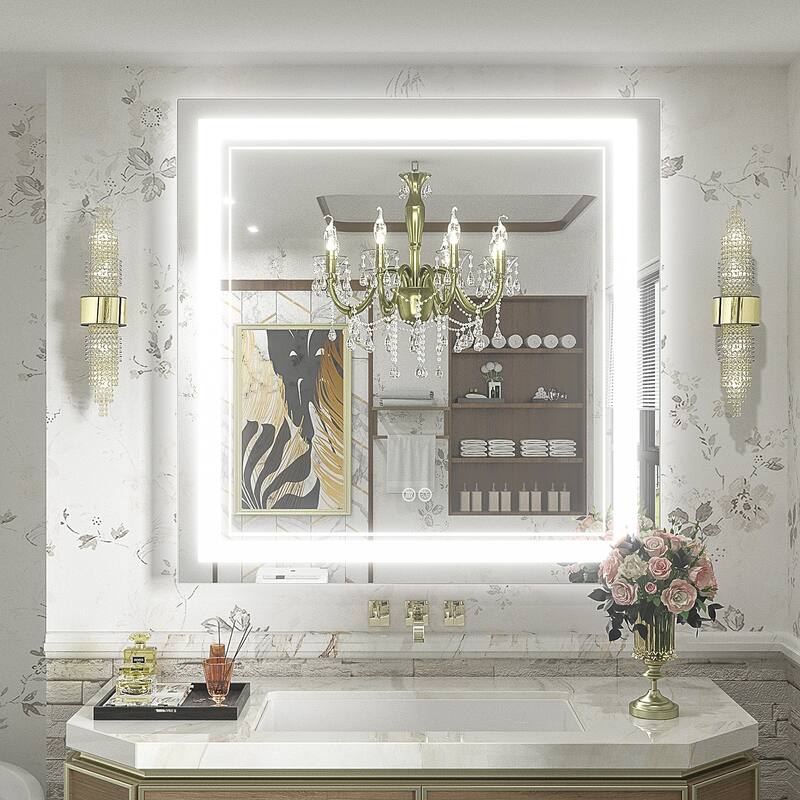 KIOTEE Frameless Front lit LED Lighted Anti-Fog Tempered Glass Bathroom Vanity Mirror with ETL and 3-Year Warranty - 36x36