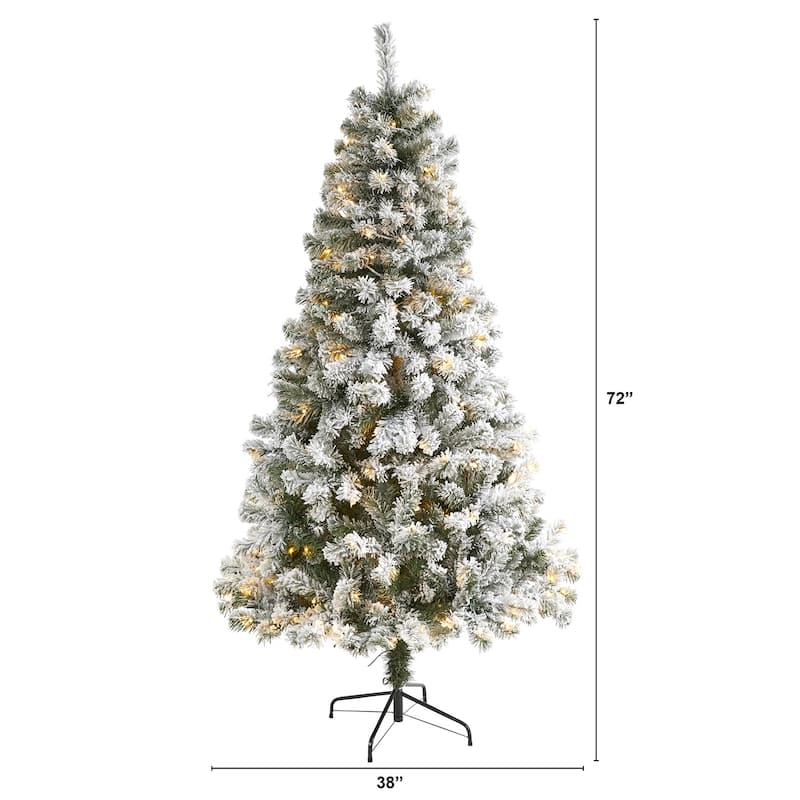 6ft Pre-Lit Artificial Christmas Tree - Flocked Frosted Fir with Stand & 250 Lights - Green - 72