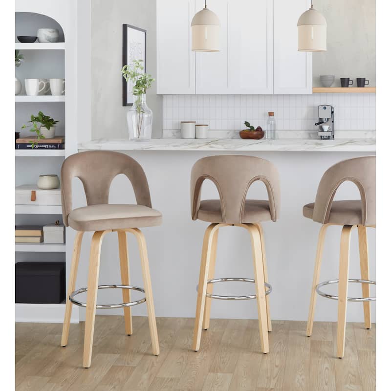 Porch & Den Ashton Upholstered 30" Bar Stool with Natural Bent Wood Legs & Round Footrest (Set of 2)