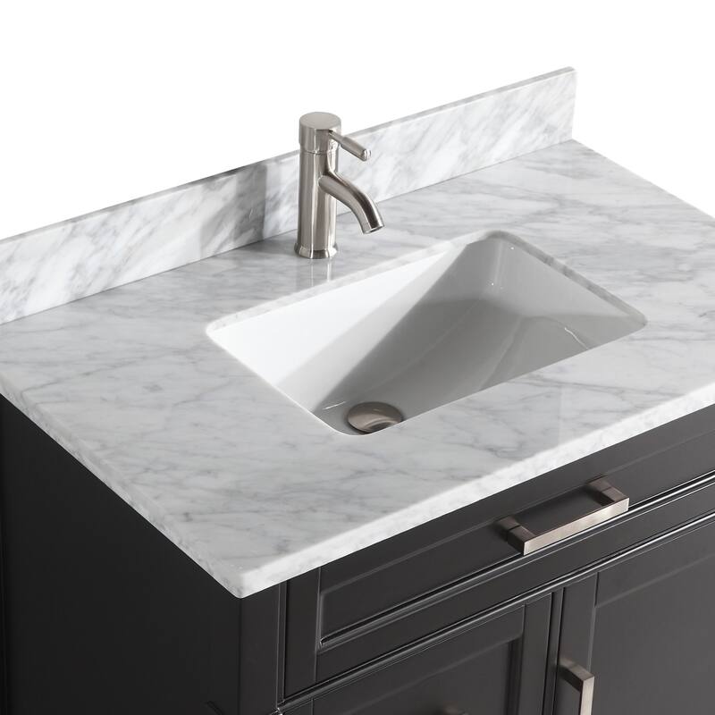 Vanity Art 36-Inch Single Sink Bathroom Vanity Set Carrara Marble Stone Top 3 Drawers 1 Shelf Undermount Sink with Free Mirror