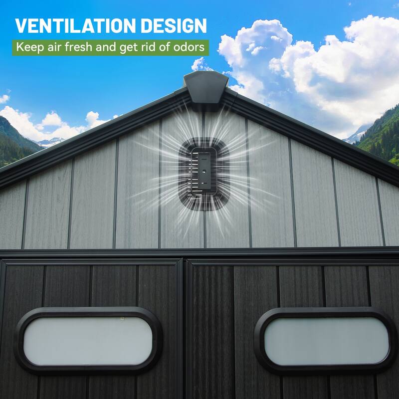 8X10FT Outdoor Resin Storage Shed, Waterproof Plastic Garden Shed with Lockable Door, Windows & Vents