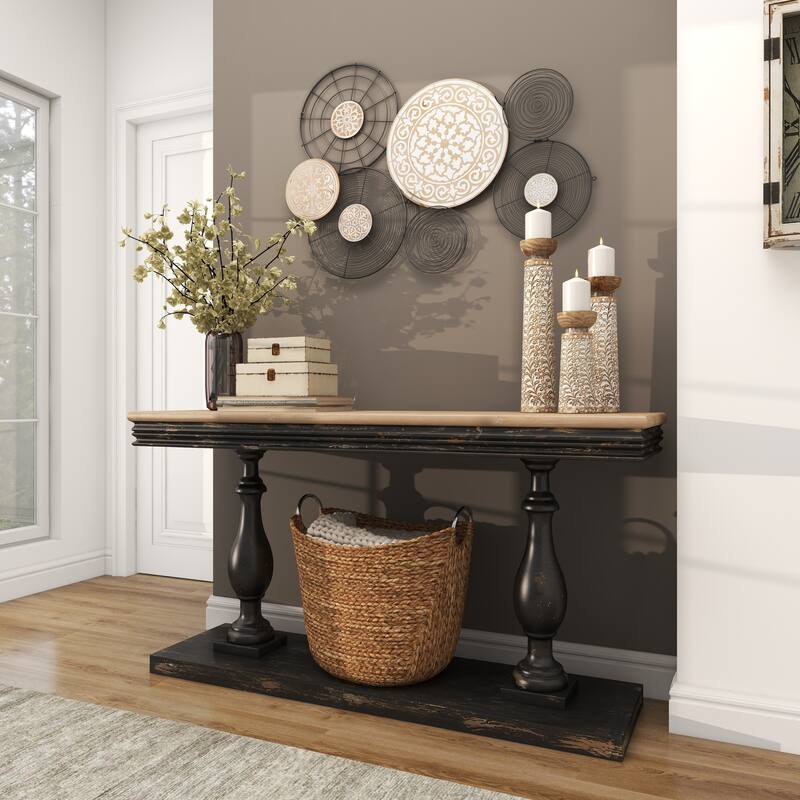 Black Metal Handmade Plate Home Wall Decor with Intricate Pattern