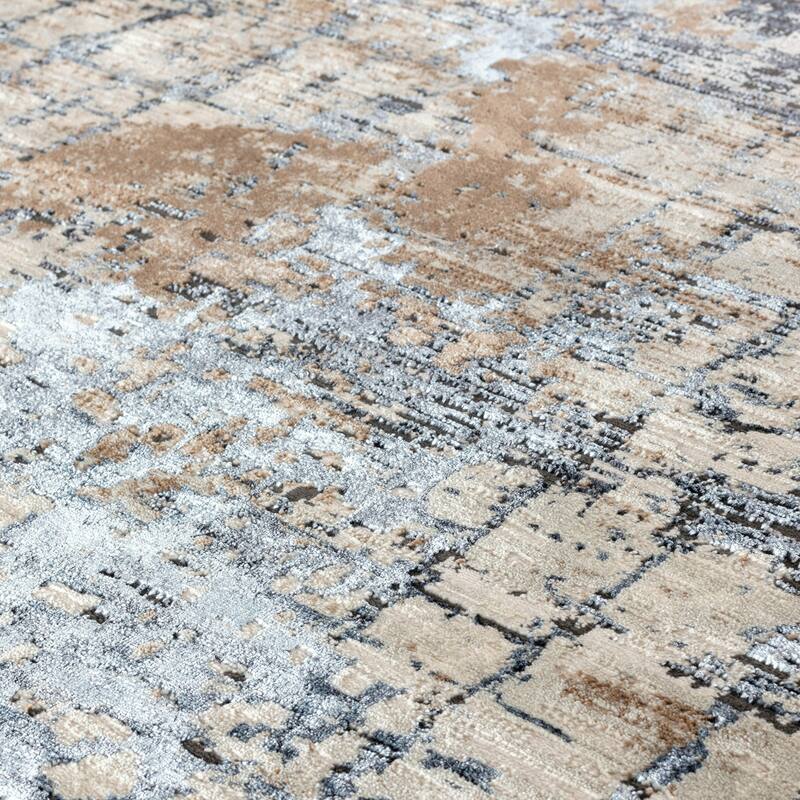 Omari Collection Grey/Beige Abstract Traditional Area Rug
