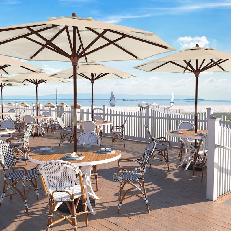 California Umbrella 9-ft. Round Marenti Wood-framed Olefin Patio Umbrella (No Base) - Antique Beige