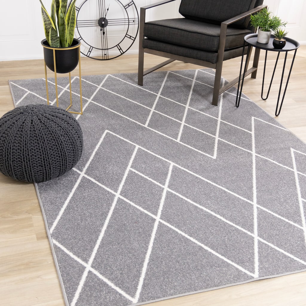 Covington Collection - Grey/White Geometric Lines Rug