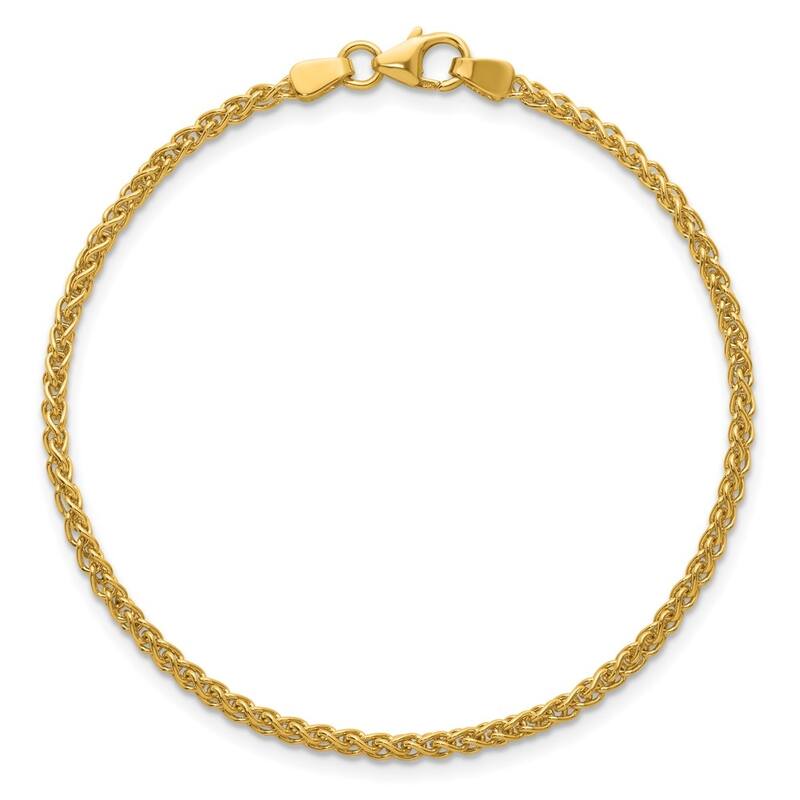 Curata 14k Yellow Gold 7" 2.1mm Solid Wheat Chain Bracelet for Women
