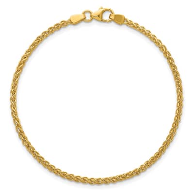 Curata 14k Yellow Gold 7" 2.1mm Solid Wheat Chain Bracelet for Women