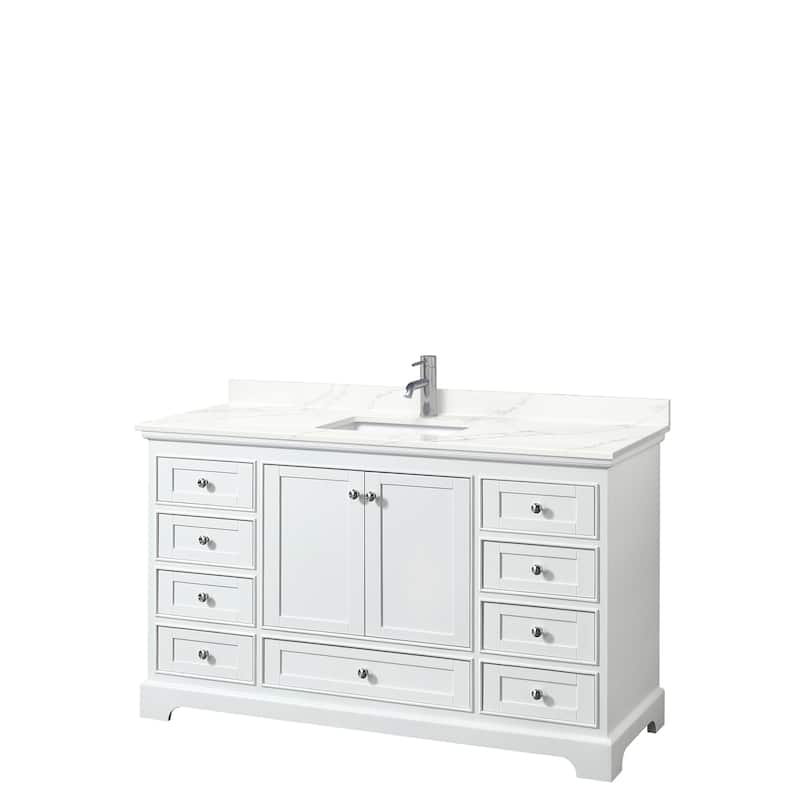 Deborah 60-inch Single Vanity, Quartz Top - White, Chrome Trim, Giotto Quartz Top