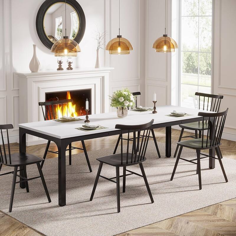 78.7" Rectangle Wood Dining Table, Long Kitchen Table for Living/Dining Room - White+Black - 1PCS