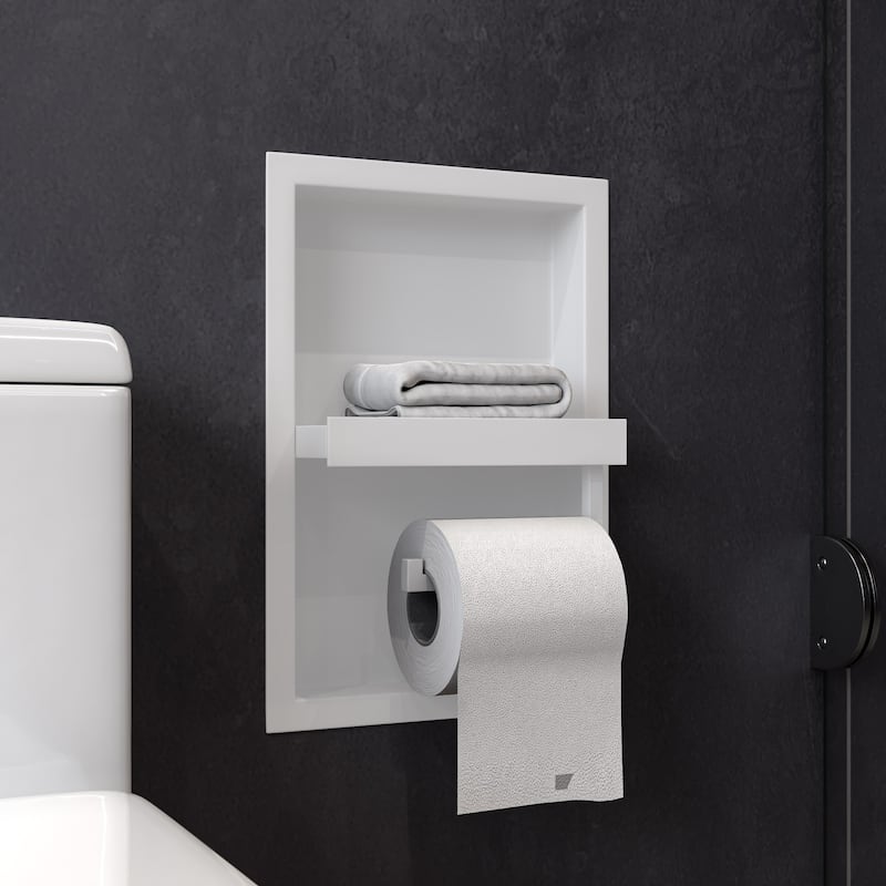 ALFI brand ABTPNC88-W White Matte Stainless Steel Recessed Toilet Paper Holder Niche