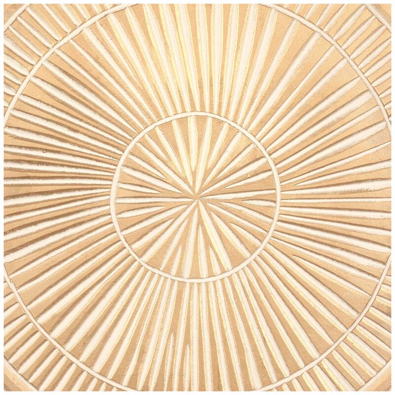 Gold Wood Handmade Intricately Carved Radial Geometric or Starburst Wall Decor
