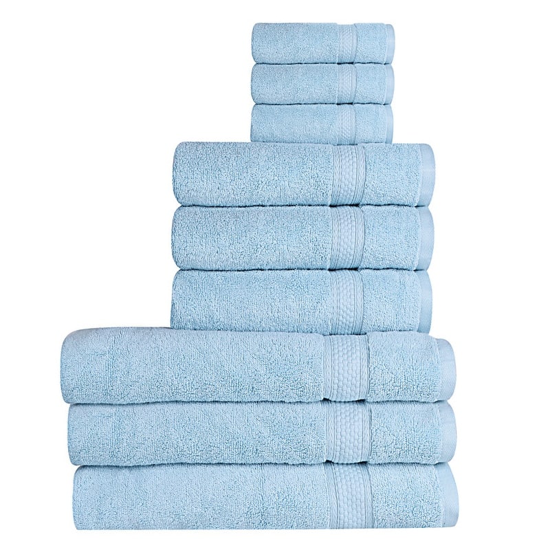 A1HC Bath Towel Sets, 100% Ring Spun Cotton, Zero Twist, Highly Absorbent, 500 GSM Low Lint, Quick Drying Bathroom Towel Sets - Towel Sets Pack of 9 - Chambray Blue
