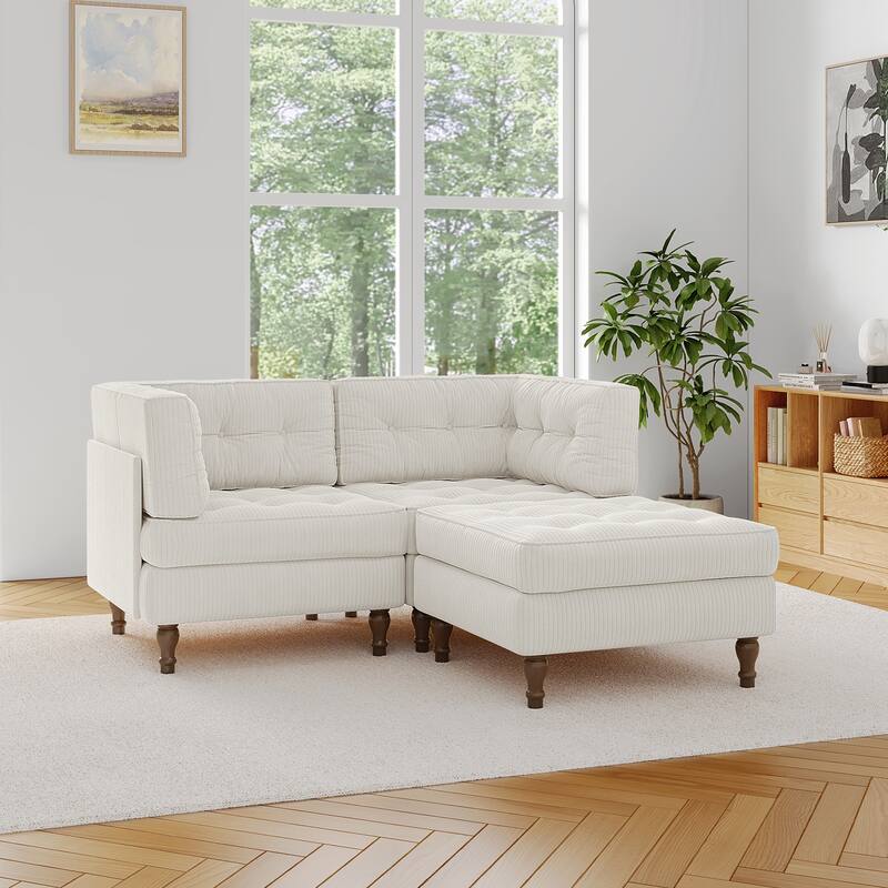 Corduroy Upholstered Modular Corner Sectional Sofa with Reversible Ottoman