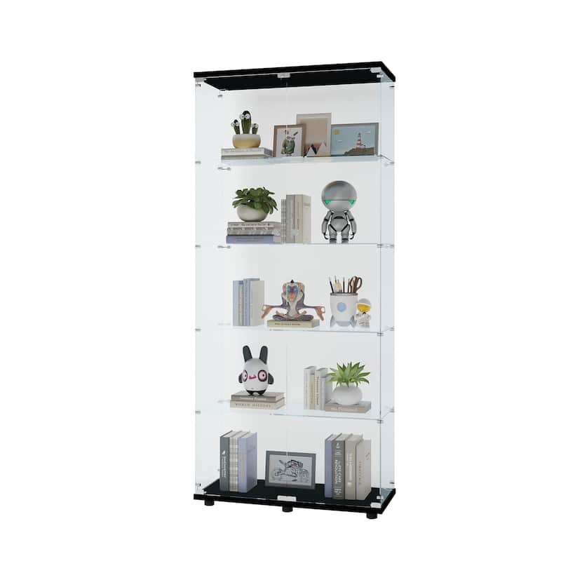 Glass Floor Standing Display Cabinet with 5 Shelves Double Door