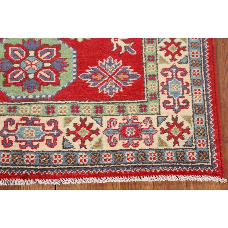 Red Kazak Oriental Foyer Rug Hand-Knotted Wool Carpet - 3'3" x 4'10"