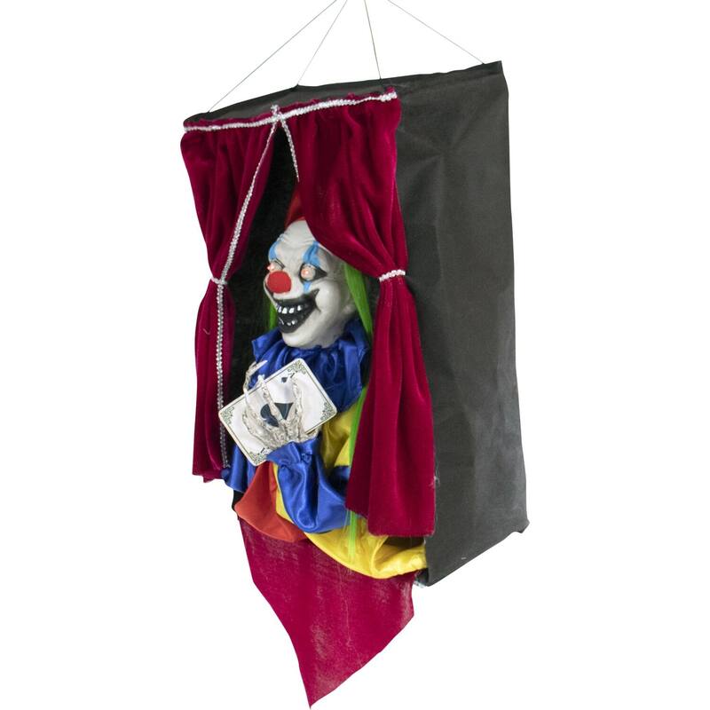 Haunted Hill Farm Animatronic Hanging Clown Prop with Lights and Sound, Indoor/Covered Outdoor Halloween Decoration