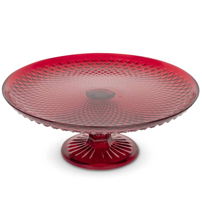Amici Home Diamond Footed Glass Cake Stand - 10 inch - Red