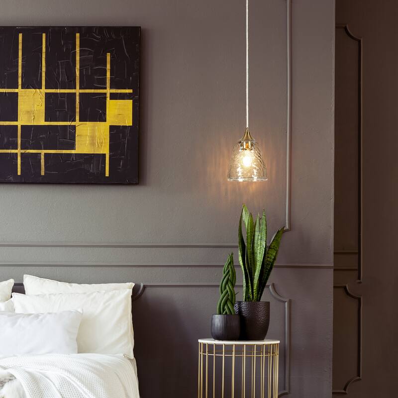 Modern 1-Light Gold Pendant Cone Textured Glass Island Lights for Dining Room - D5.9" x H69.9" Max