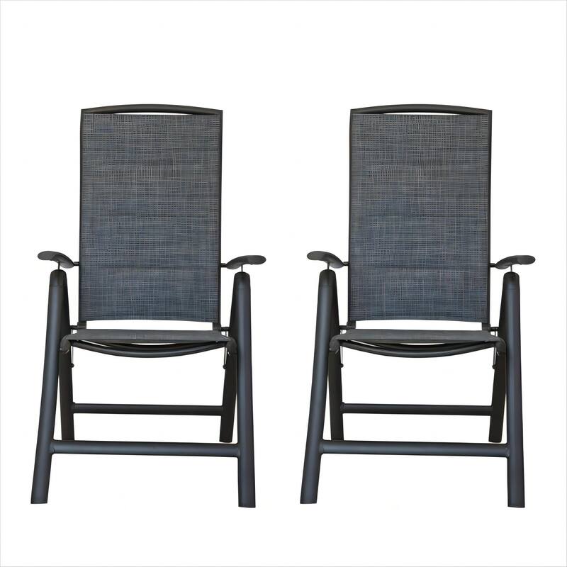 Aluminum Adjustable Outdoor Reclining Sling Lawn Chairs with Double-Layered Textile Fabric in Dark Gray Set of 2 - Black