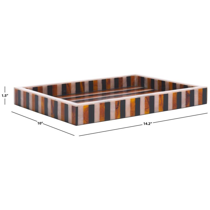 SAFAVIEH Home Ina Black/Brown Resin 14.2"W x 10"D x 1.5"H Rectangle Tray