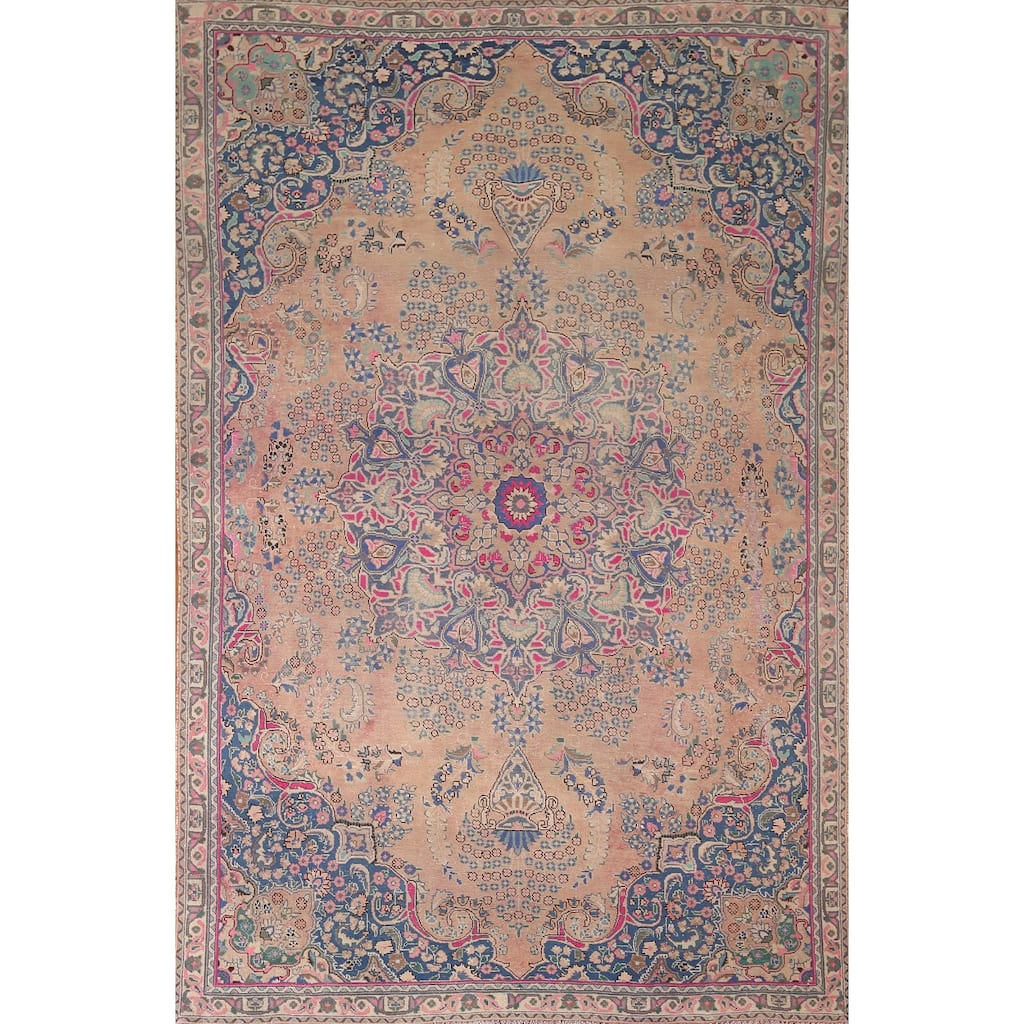 Mashad Persian Vintage Area Rug Handmade Wool Carpet - 6'7"x 9'11"