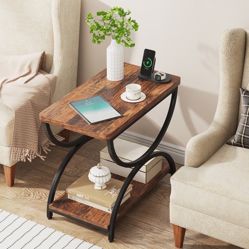 2 Tier Wood and Metal End Side Table for Living Room (Set of 2) - 2PCS