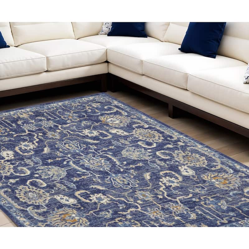 Lizo Power Loomed Floral Traditional Area Rug By HomeRoots - 118' X '94' X '0.5 - 118' X '94' X '0.5 - Oxford Blue - Rectangle