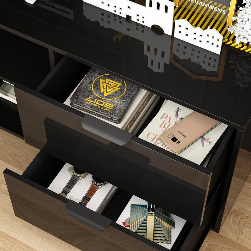 High-Gloss Electric Fireplace TV Stand LED Color ModesRemote Control