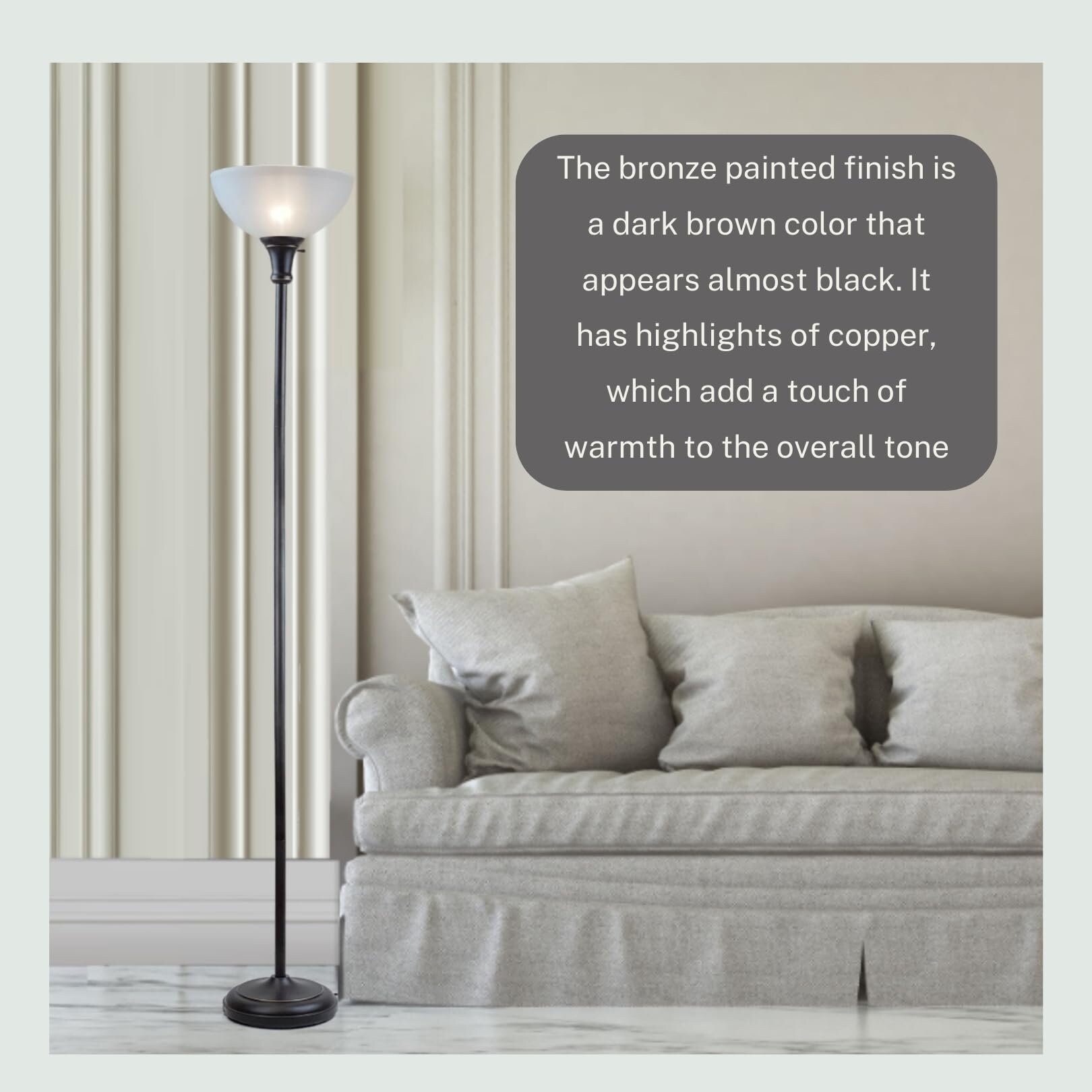 Bronze Torchiere Floor Lamp 72 with Frosted Glass Shade Measures L 12 in. x W 12 in. x H 71.2 in. On Sale Bed Bath Beyond 32434955