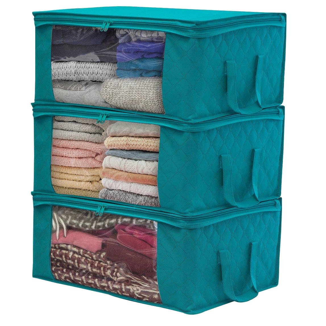 Sorbus Foldable Storage Bag Organizers, Large Clear Window & Carry Handles (3 Pack)