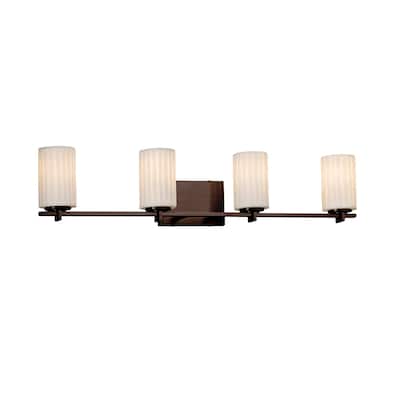 Justice Design Limoges Era 4-light Dark Bronze Bath Bar, Waterfall Cylinder - Flat Rim Shade