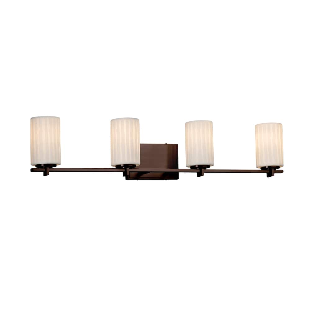 Justice Design Limoges Era 4-light Dark Bronze Bath Bar, Waterfall Cylinder - Flat Rim Shade