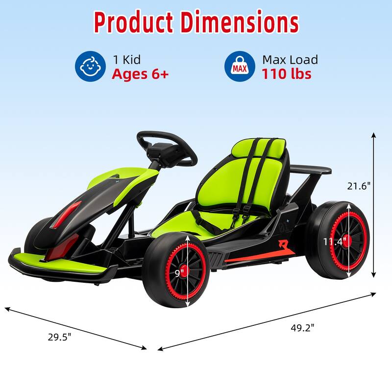 24V Electric Drift Go Kart for Kids 6-12 Best Gift, Green