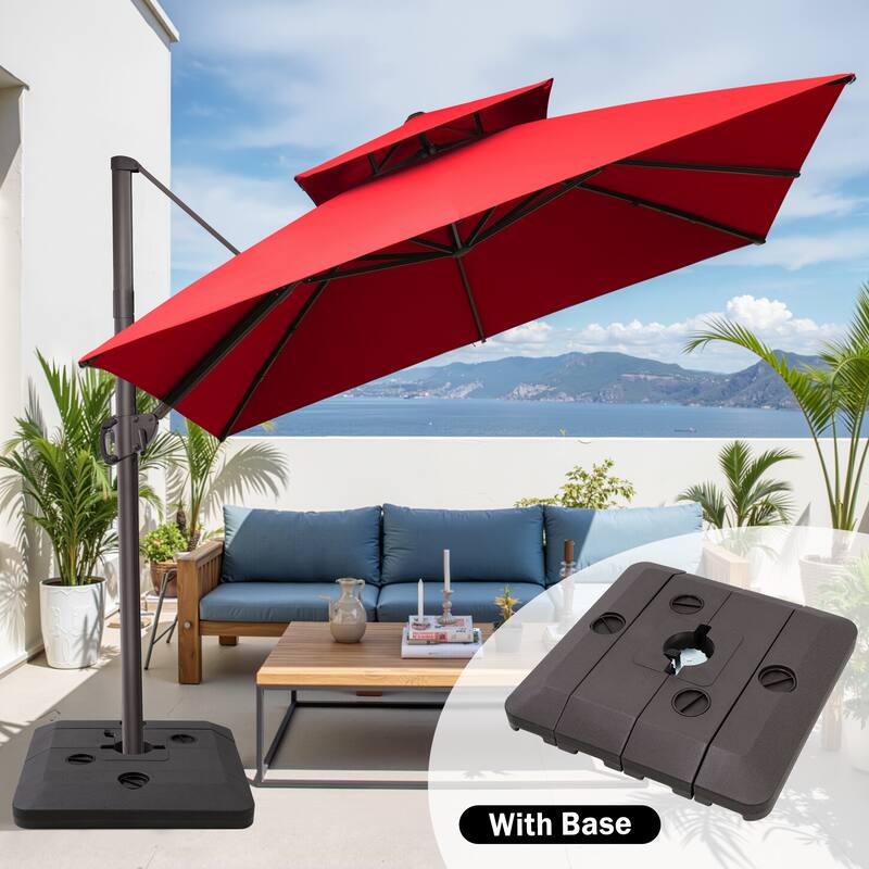 Crestlive Products 11 FT Square Patio Offset Cantilever Umbrella with Base - Red