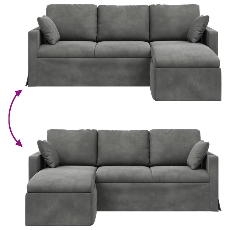 vidaXL Sofa Dark Grey 198 x 134 x 80 cm Velvet - 77.95 x 52.76 x 31.50 in