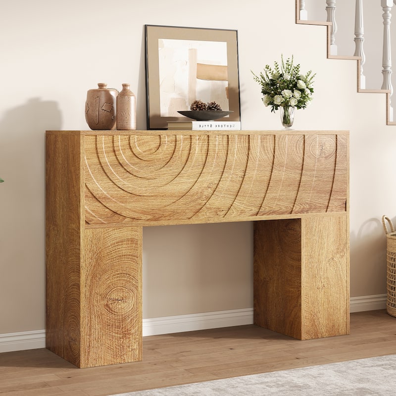 Rossetta Farmhouse Carved Design Console Table with Water Ripple Pattern Detail