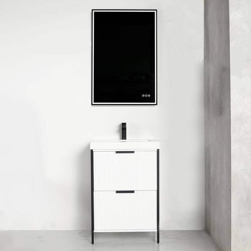 Blossom 24 Inch All Wood Freestanding Bathroom Vanity with Sink - 24" Acrylic Sink - Glossy White