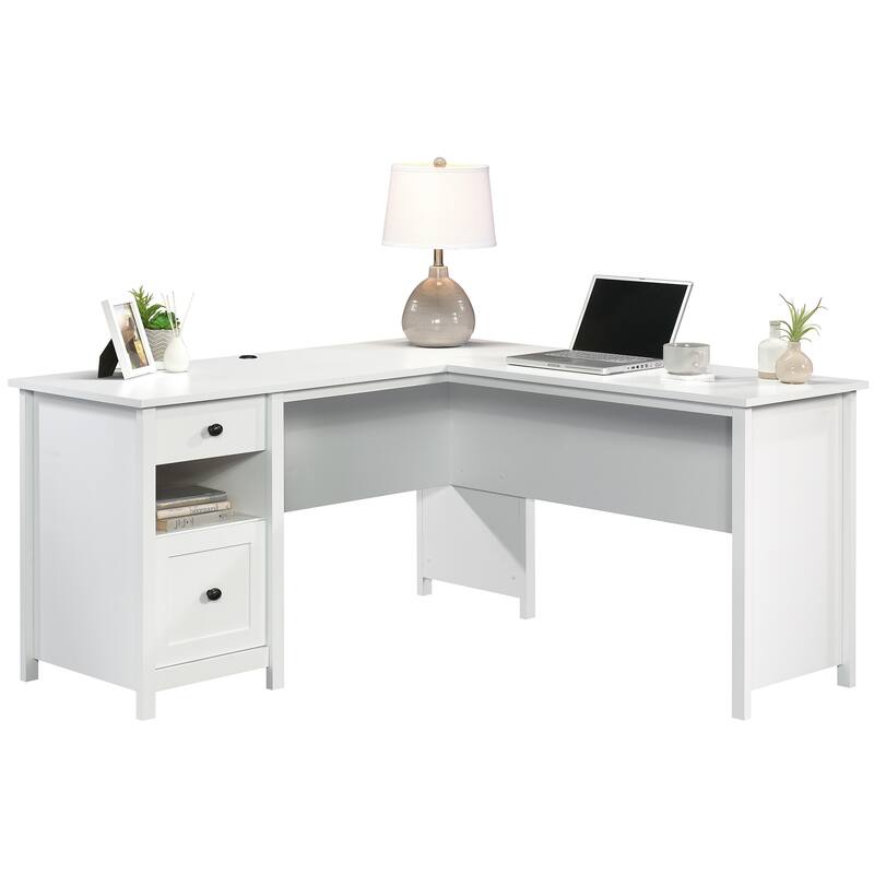 Wood L-Shaped Desk with Drawer