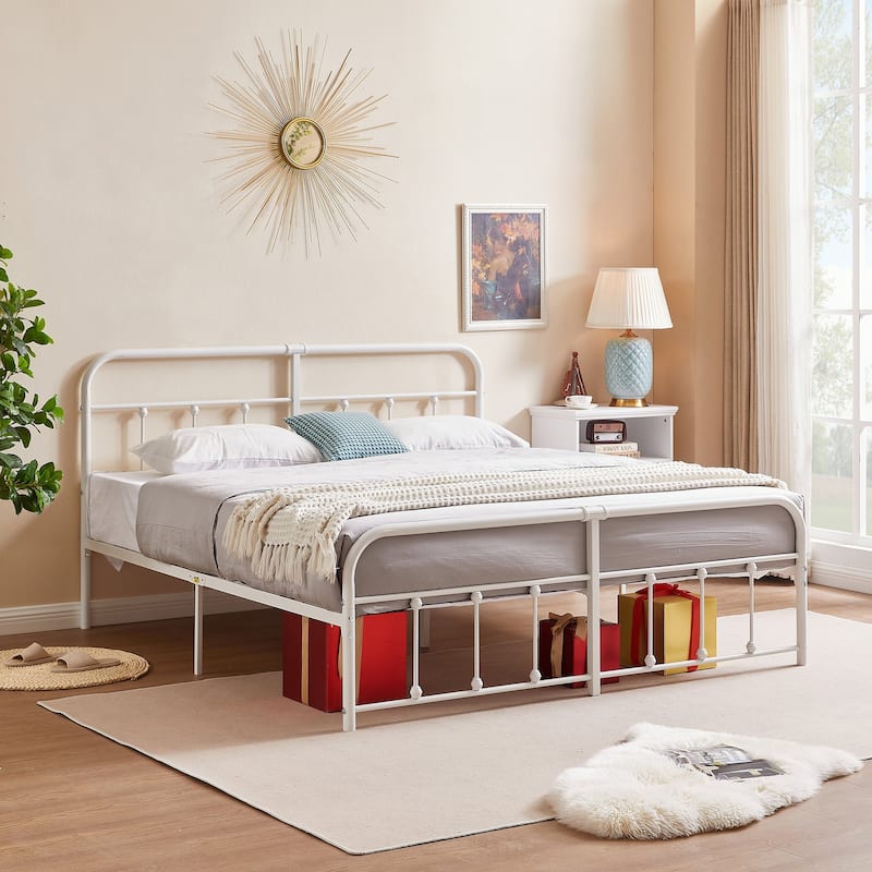 Javlergo Victorian Style Bed Frame with Arched Headboard & Footboard Twin/Full/Queen/King Size Metal Bed No Box Spring Needed