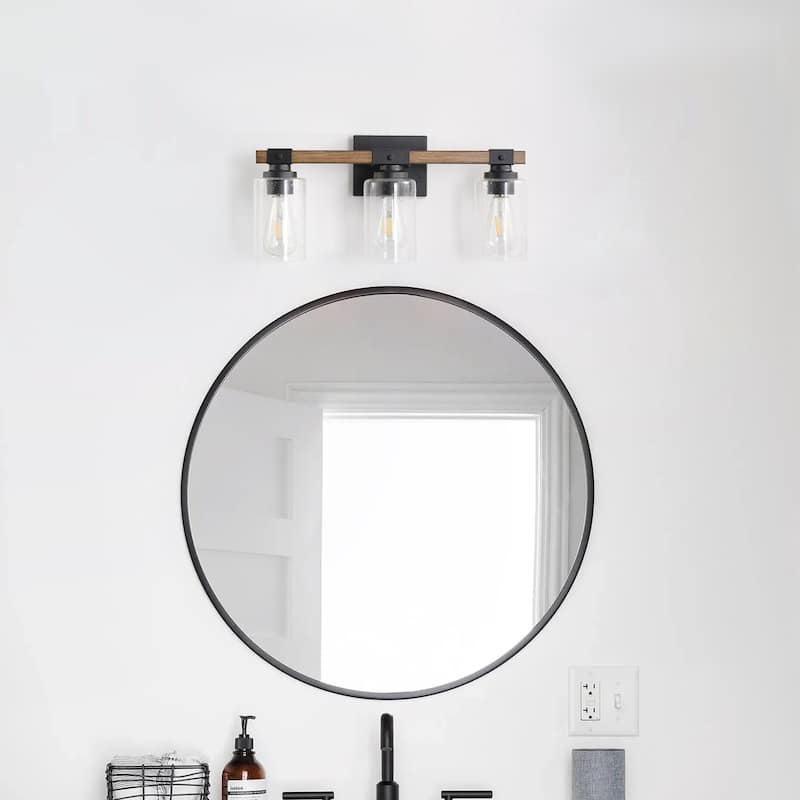 Farmhouse Bathroom Vanity Light Fixture Over Mirror with Clear Glass Shade