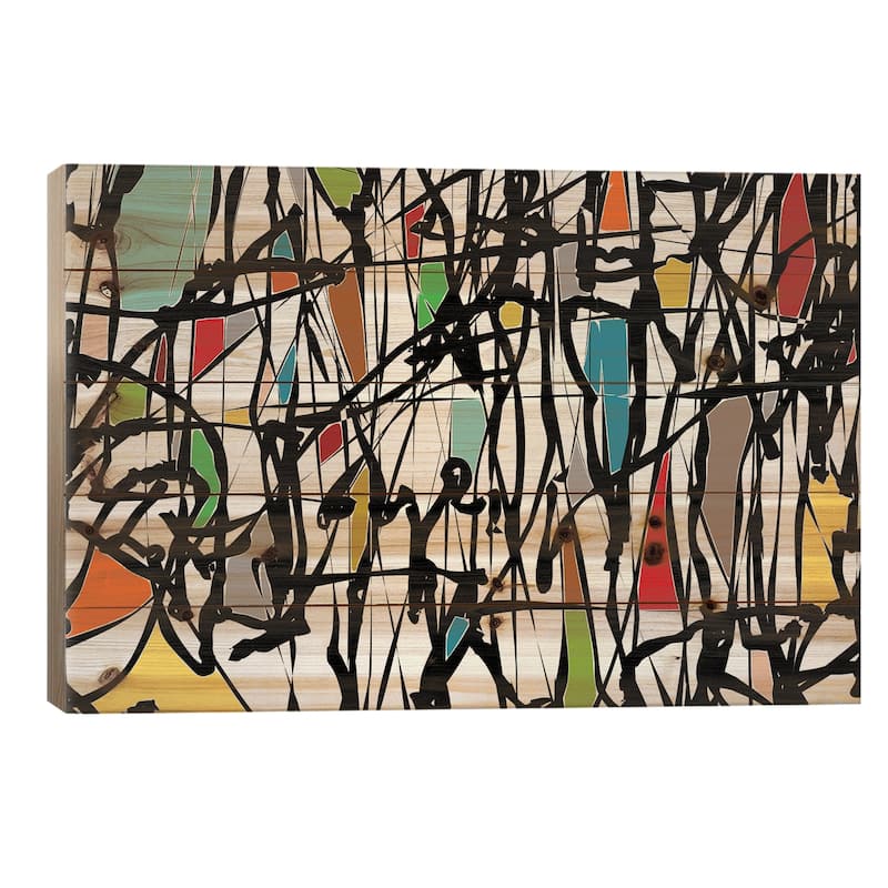 Pollock Wink III Print On Wood by Angel Estevez - Multi-Color - 26x40x1.5
