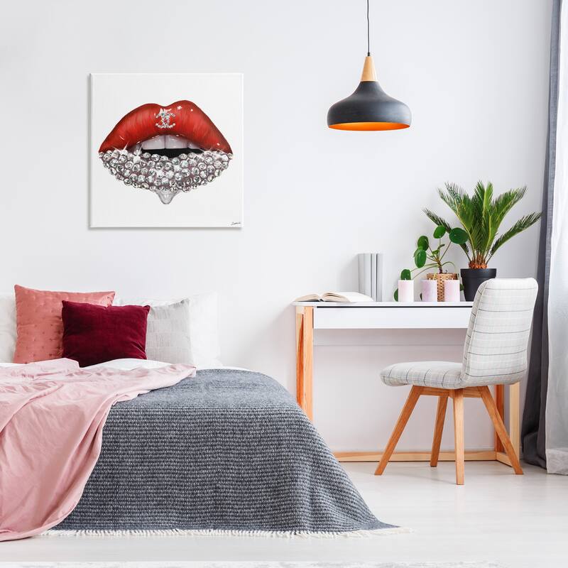 Stupell Chic Red Lip Portrait Women's Fashion Stone Details Canvas Wall Art