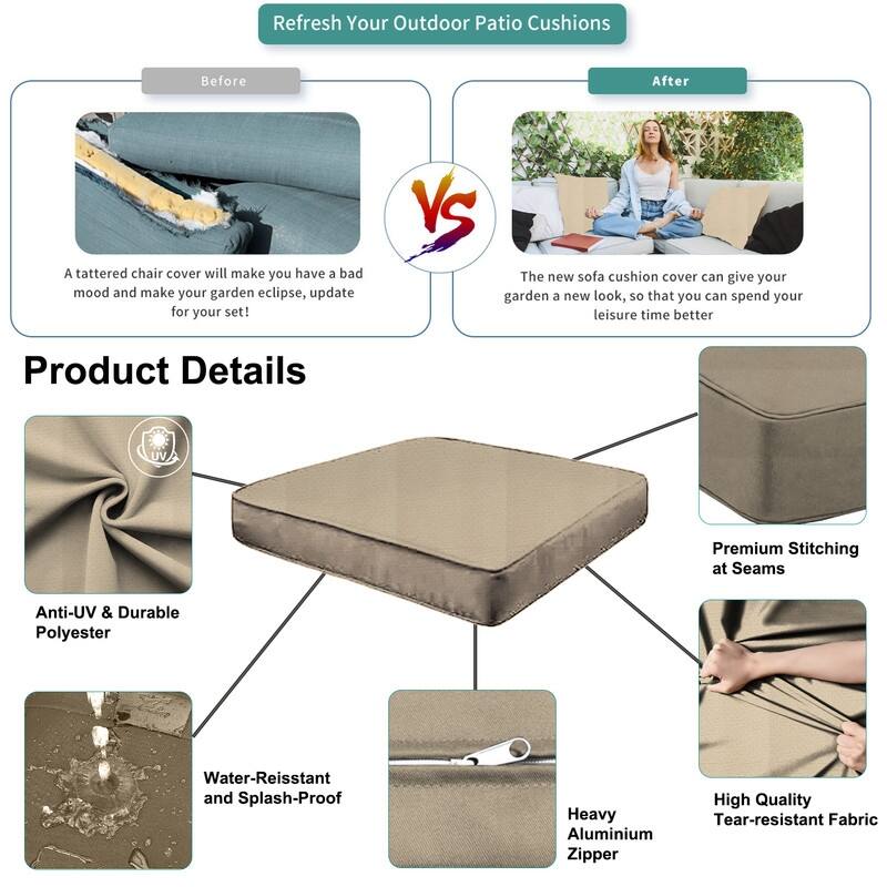 Outdoor Patio Cushion Covers Replacement, Waterproof Furniture Cushion Slipcovers, for Wicker Rattan Sectional Couch Chair