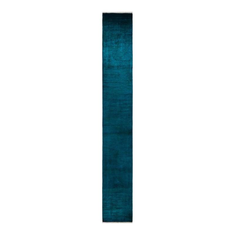 Overton Hand Knotted Wool Vintage Inspired Modern Contemporary Overdyed Blue Runner Rug - 3' 0" x 22' 2"