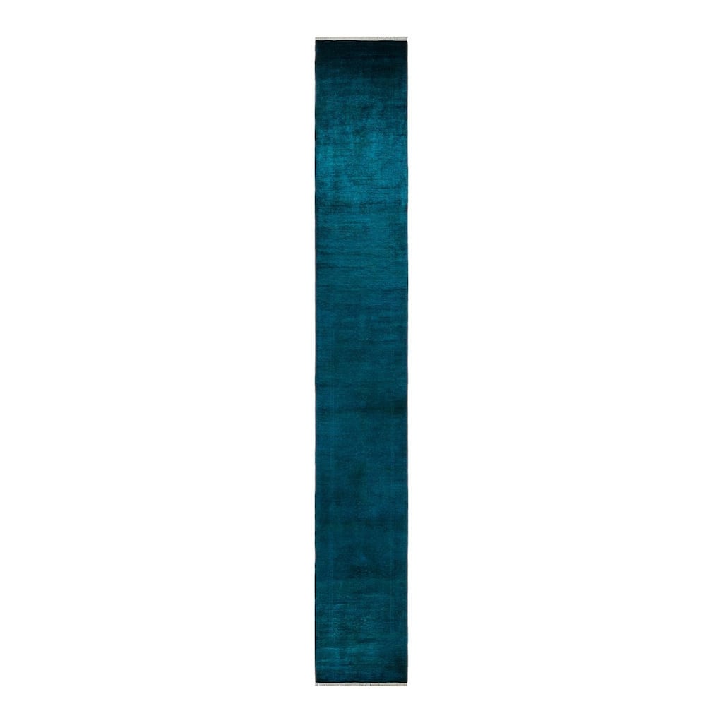 Overton Hand Knotted Wool Vintage Inspired Modern Contemporary Overdyed Blue Runner Rug - 3' 0" x 22' 2"