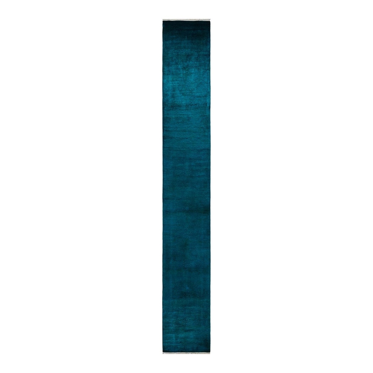 Overton Hand Knotted Wool Vintage Inspired Modern Contemporary Overdyed Blue Runner Rug - 3' 0" x 22' 2"