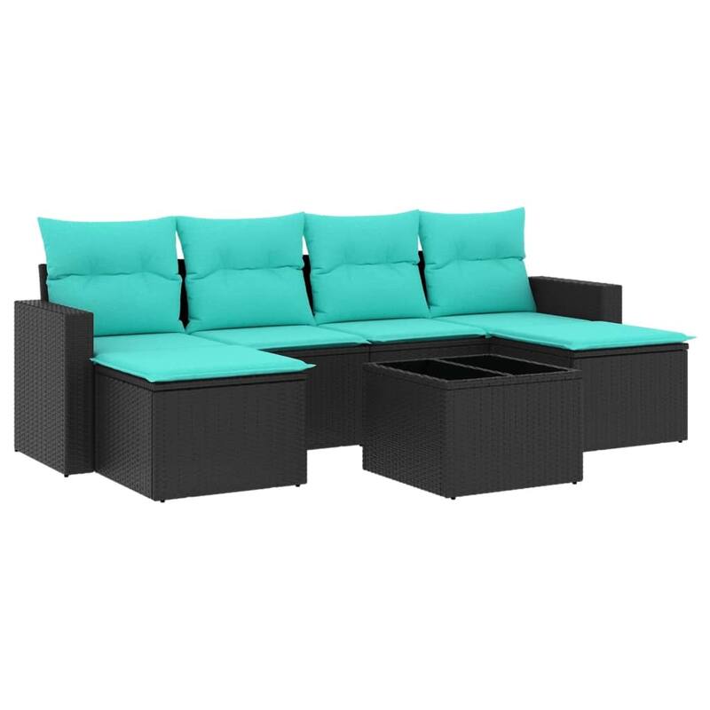 vidaXL Patio Sofa Set with Cushions Outdoor Conversation Furniture Poly Rattan - 25.8" x 24.4" x 27.2"
