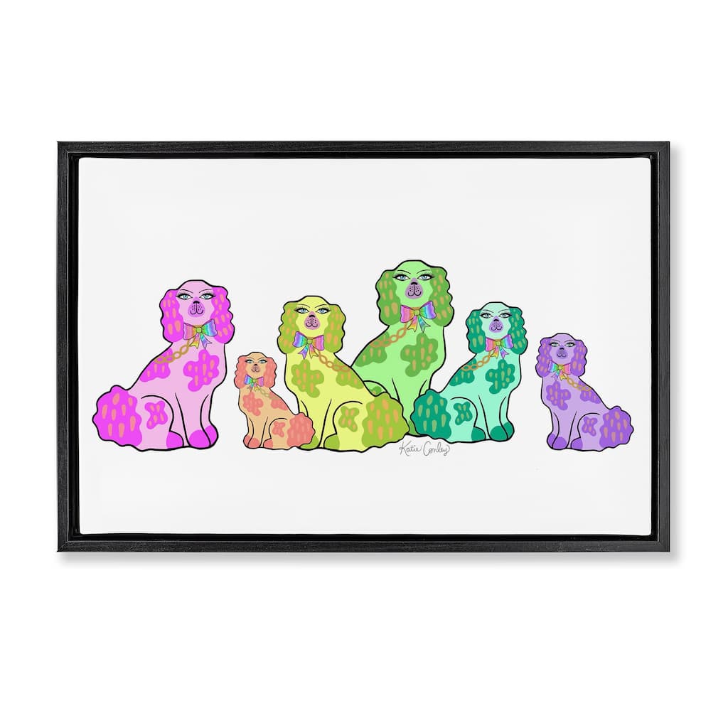 Stupell Colorful Posh Pooches Framed Floater Canvas Wall Art Design By Katie Conley