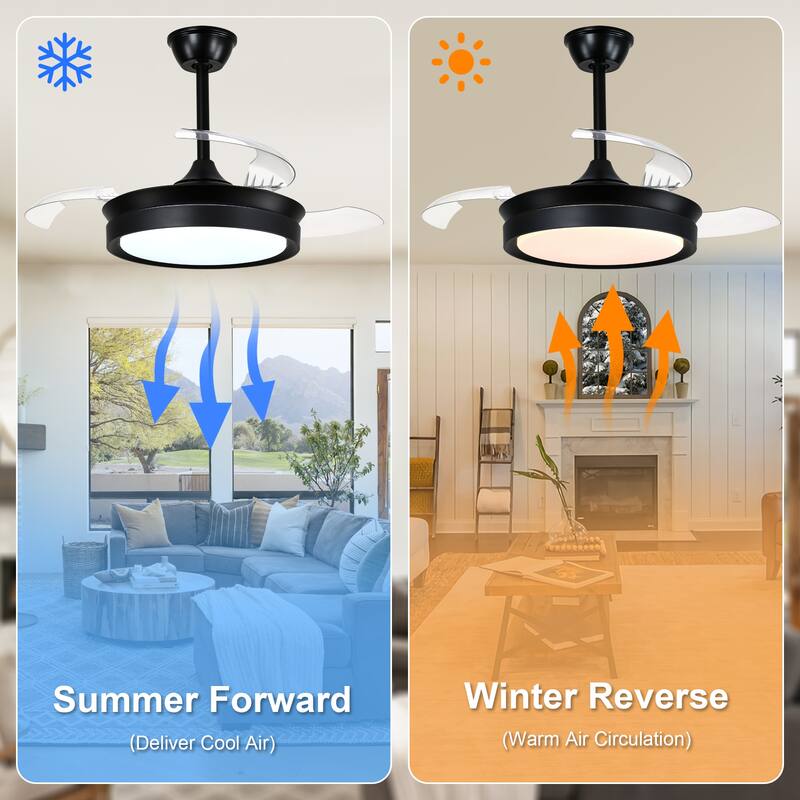 Cusp Barn 36 Inch Retractable Ceiling Fan with Lights, Modern 6 Speeds Silent DC Motor Fandelier Ceiling Fan for Bedroom