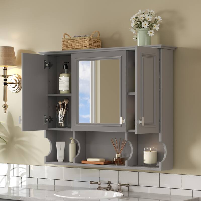 35''x 28''Wall Mounted Bathroom Medicine Cabinet,Modern Bathroom Wall Cabinet with Mirror,Mirror Cabinet with Open Shelves